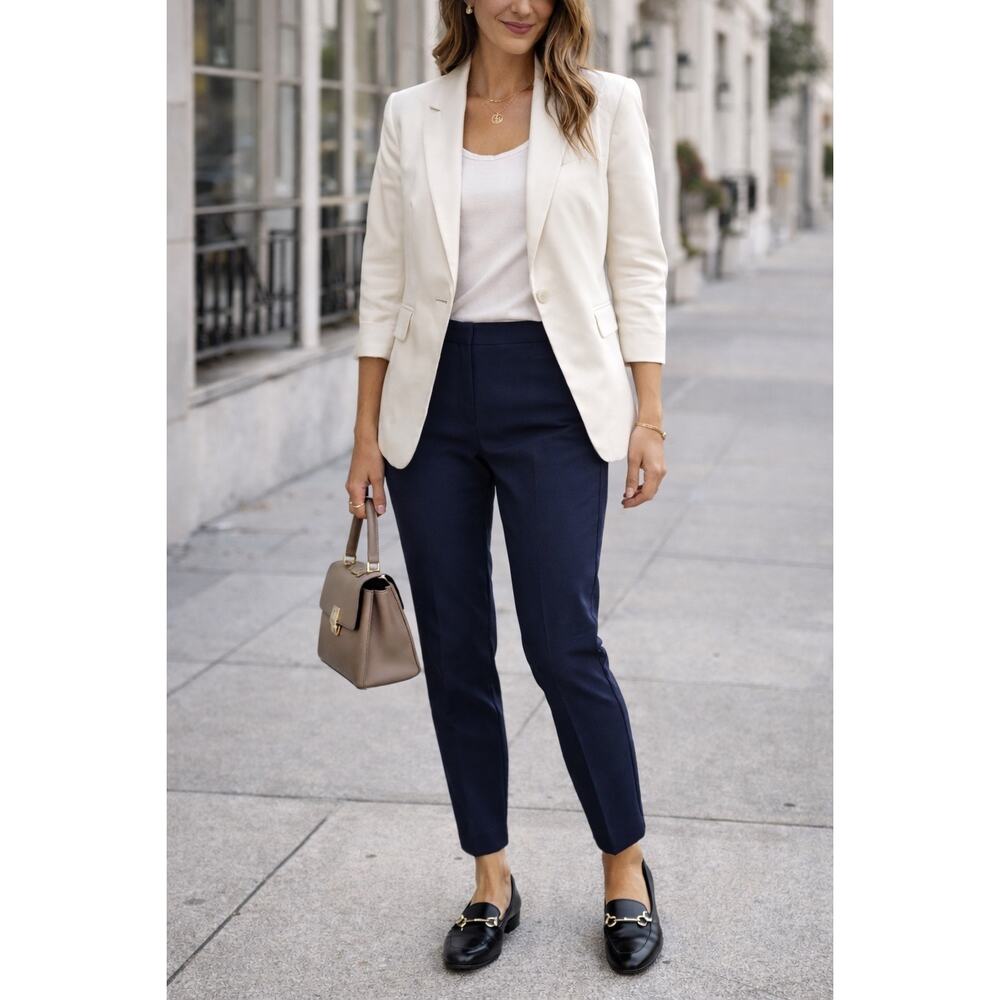 Talbots Chatham Bi-Stretch Cotton Ankle Pants Size 12 Navy Slim Stretch Career